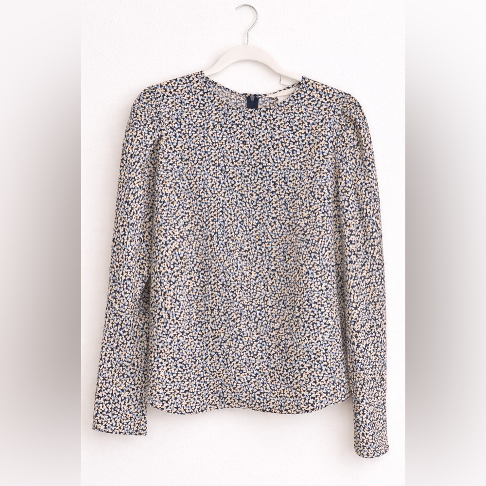 H&M NWT Blue and Yellow Long Sleeve Speckled Dots Blouse Back Zipper Size Large